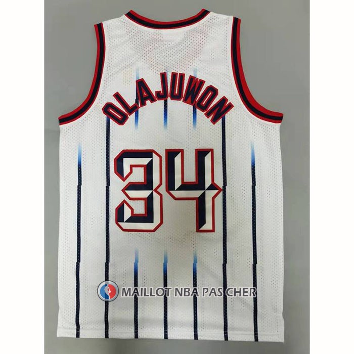 Maillot Houston Rockets Hakeem Olajuwon NO 34 Mitchell & Ness 1996-97 Blanc